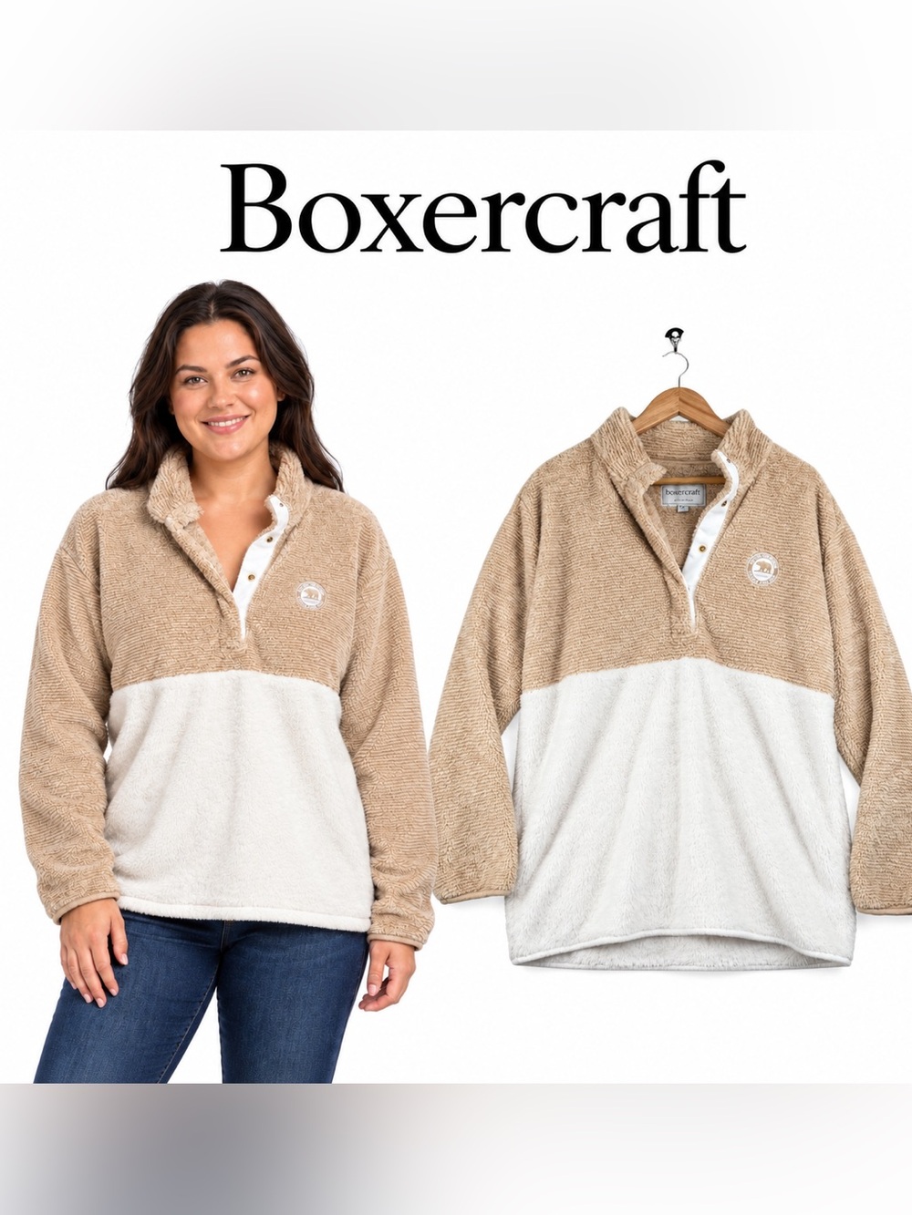 Boxercraft Unisex XL Tan & Cream Fuzzy Fleece Snap Pullover